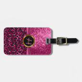Pink Leopard Tierhaut und Glitzer - Monogramm Gepäckanhänger (Vorderseite horizontal)