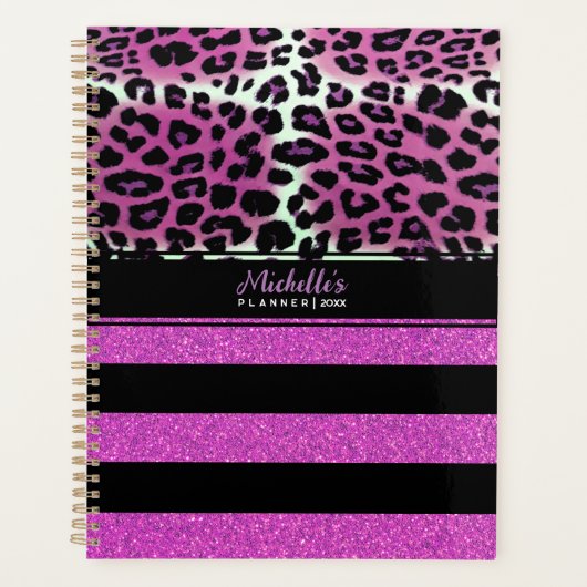 Pink Leopard und Schwarz-Rosa Glitzer Streifen nac Planer (Vorderseite)