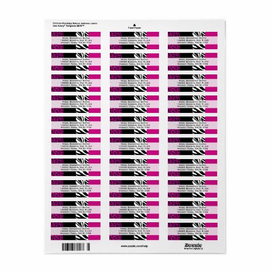 Pink Leopard und Zebra Animal Print Rücksendeadres (Vorne)