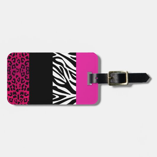 Pink-Leopard und Zebra-Tierdruck Gepäckanhänger (Vorderseite horizontal)