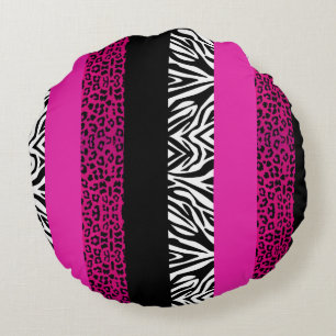 Pink-Leopard und Zebra-Tierdruck Rundes Kissen