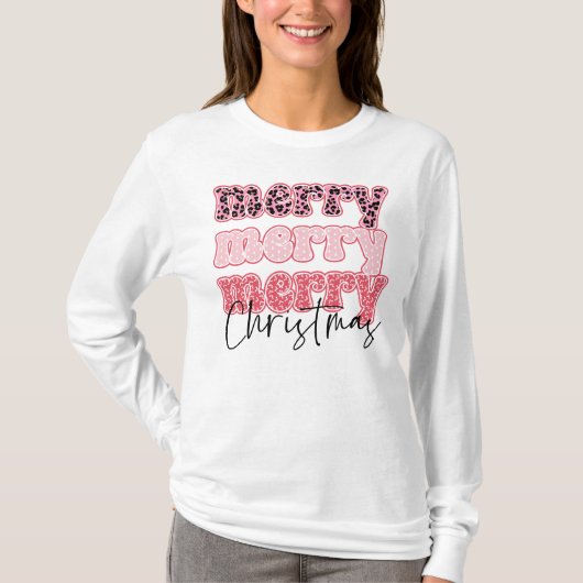 Pink Leopard Weihnachten T-Shirt (Vorderseite)