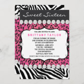 Pink Leopard Zebra Sweet 16 Party Einladung (Vorne/Hinten)