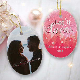 Pink Let it Snow Erstes Weihnachtsfest Foto Keramik Ornament