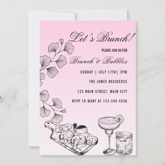 Pink Lets Brunch, Brunch und Bubbles Einladung (Vorderseite)