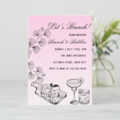 Pink Lets Brunch, Brunch und Bubbles Einladung (Stehend Vorderseite)