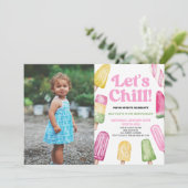 Pink Let's Chill Popsicle Picture Birthday Party Einladung (Stehend Vorderseite)