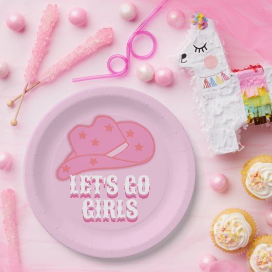 Pink Let's Go Girls Cowboy Hat Rodeo Pappteller (Party)