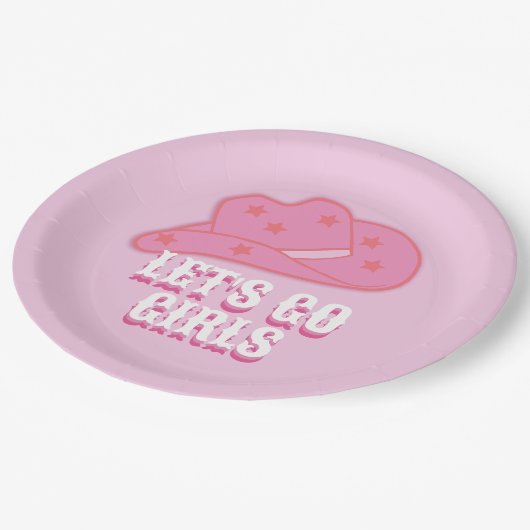 Pink Let's Go Girls Cowboy Hat Rodeo Pappteller (Schrägansicht)