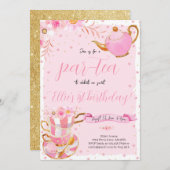Pink Let's Par-Tee Tea Birthday Party Einladung (Vorne/Hinten)