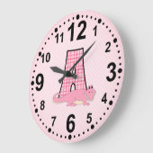 Pink Letter A Alligator Checked Kids Große Wanduhr (Winkel)
