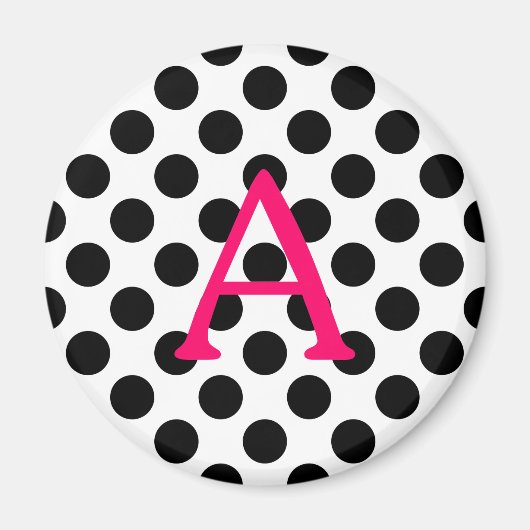 Pink Letter A auf schwarzen Polka-Punkten Magnet (Vorne)