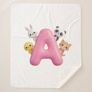 Pink Letter A Forest Animals Baby Sherpa Blanket Sherpadecke