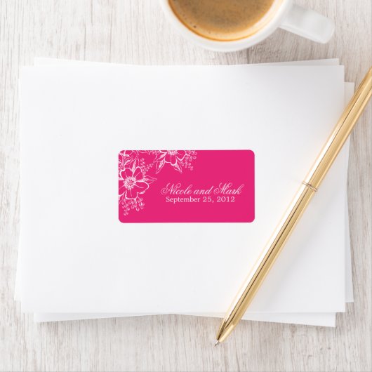 Pink Letterpress Style Wedding Adressaufkleber (Insitu)