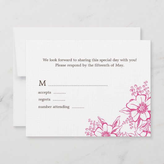 Pink Letterpress Style Wedding RSVP Karte (Vorderseite)