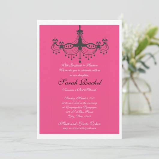 Pink-Leuchter-Einladung Einladung (Stehend Vorderseite)