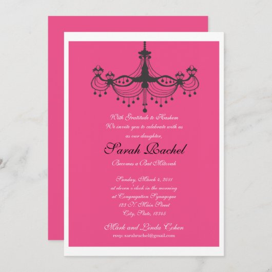 Pink-Leuchter-Einladung Einladung (Vorne/Hinten)