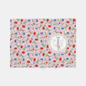 Pink Liberty Floral Art Muster Name und Monogramm Fleecedecke (Vorderseite (Horizontal))