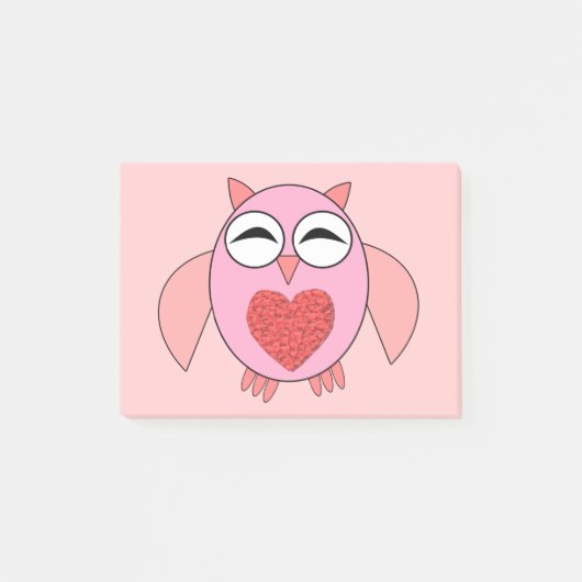 Pink Liebe Heavy Owl Post es notiert Pad Post-it Klebezettel (Vorderseite)