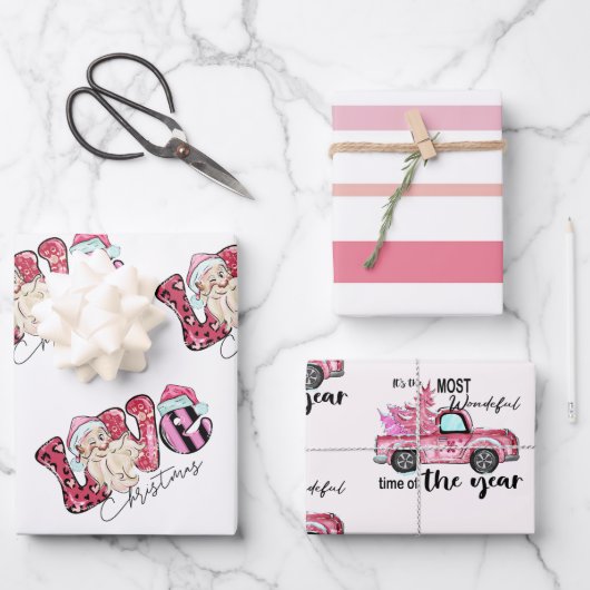 Pink Liebe Weihnachtswrapping Paper Geschenkpapier Set (Vorderseite)