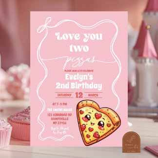 Pink Liebe You Two Pizzas Bow Zweite Geburtstagspa Einladung
