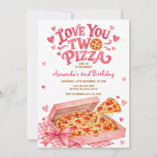 Pink Liebt euch zwei Pizza Pink 2. Geburtstagsfeie Einladung