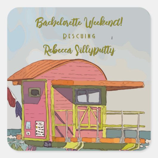 Pink Lifeguard Vibes Bachelorette Wochenende Quadratischer Aufkleber (Vorderseite)