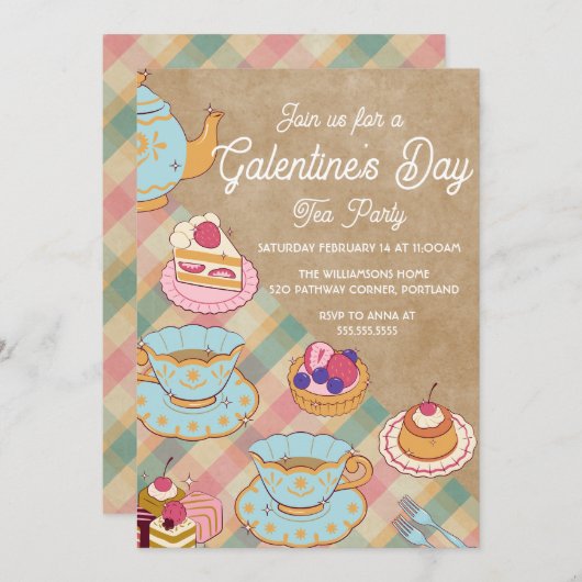 Pink Light Blue Feminine Galentine Tea Party Einladung (Vorne/Hinten)