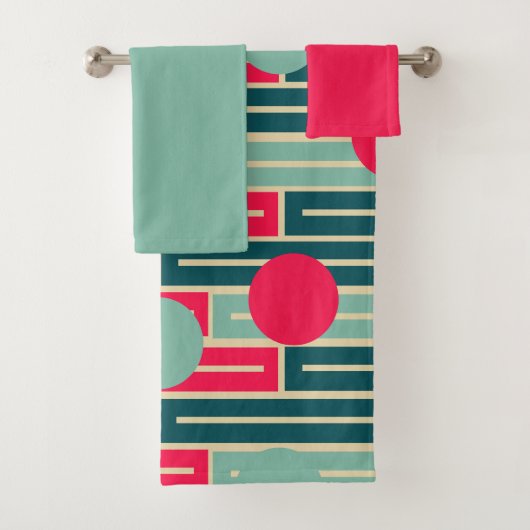 Pink, Light Blue, Teal Rectangles and Circles  Bat Badhandtuch Set (Insitu)