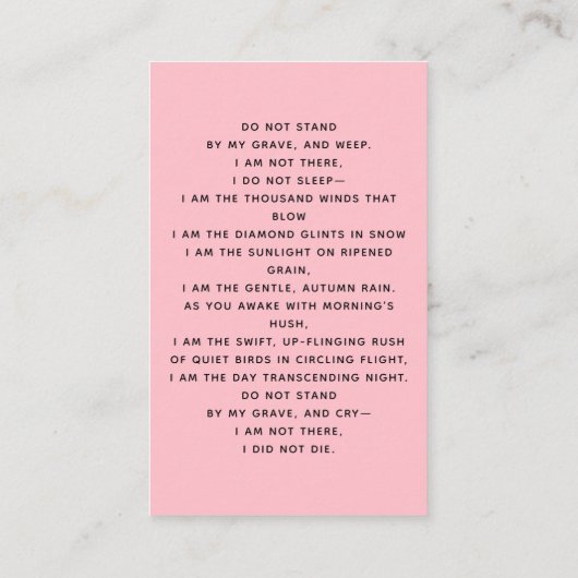 Pink Light Foto Blumenkranz Beerdigungskarte Visitenkarte (Rückseite)