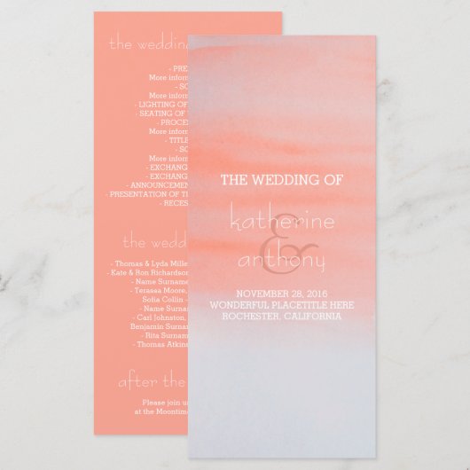 Pink Light Watercolor Swash Wedelprogramme Programm (Vorne/Hinten)