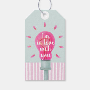 Pink Lightbulle Herz Streifen Geschenk-Tag Geschenkanhänger