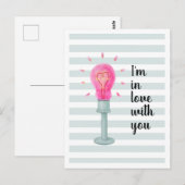 Pink Lightbulle Herz Streifen Postkarte (Vorne/Hinten)