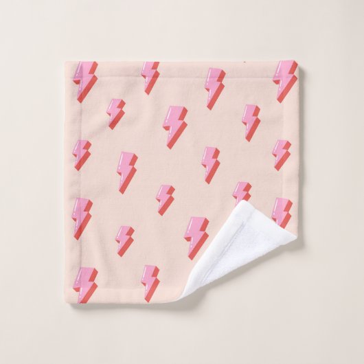 Pink Lightning Bolt Pattern Badhandtuch Set (Waschlappen)
