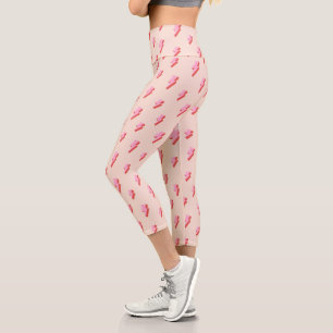 Pink Lightning Bolt Pattern Capri Leggings