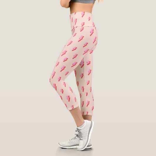 Pink Lightning Bolt Pattern Capri Leggings (Links)