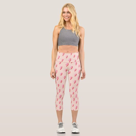 Pink Lightning Bolt Pattern Capri Leggings (Vorderseite)