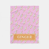 Pink Lightning Bolt Pop Art Monogram Pet Fleecedecke (Vorderseite)