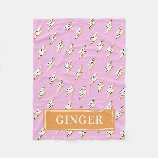 Pink Lightning Bolt Pop Art Monogram Pet Fleecedecke (Vorderseite)