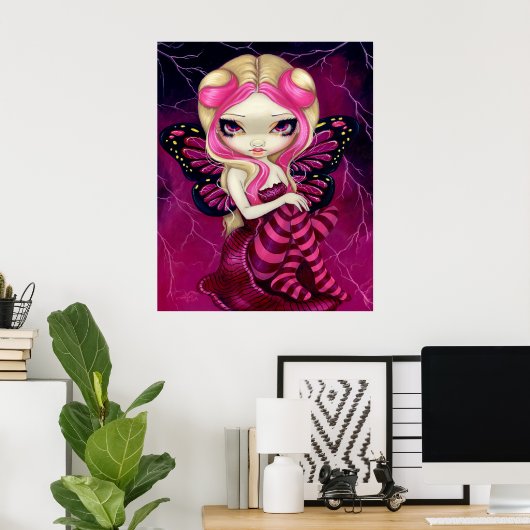 Pink Lightning Fantasy Fantasy Fee Print Poster (Heimbüro)