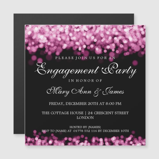 Pink Lights (Rosa Lights) der Hochzeitspartei Magneteinladung (Vorne/Hinten)