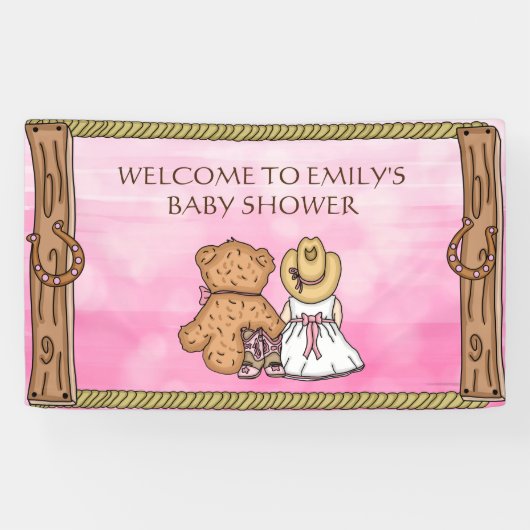 Pink Lil' Cowgirl Personalisiert Babydusche Banner (Horizontal)