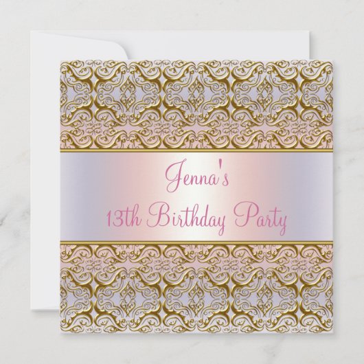Pink Lila 13. Geburtstagsparty Einladung 13. (Vorderseite)