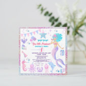Pink Lila 1. Whimsical Girl Meerjungfrau Geburtsta Einladung (Stehend Vorderseite)