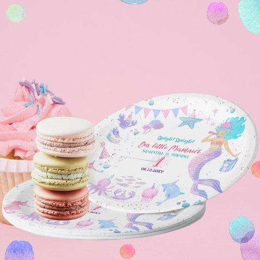 Pink Lila 1 Whimsical Girls Meerjungfrau Geburtsta Pappteller