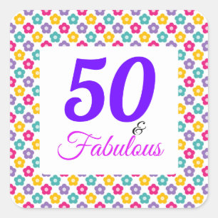 Pink Lila 50 & Fabulous Typografy Party Quadratischer Aufkleber