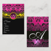 PINK LILA AMETHYST DAMASK MONOGRAMM, Fuchsia gold Visitenkarte (Vorne/Hinten)