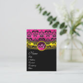 PINK LILA AMETHYST DAMASK MONOGRAMM, Fuchsia gold Visitenkarte (Stehend Vorderseite)