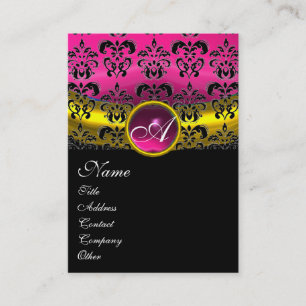 PINK LILA AMETHYST DAMASK MONOGRAMM, Fuchsia gold Visitenkarte