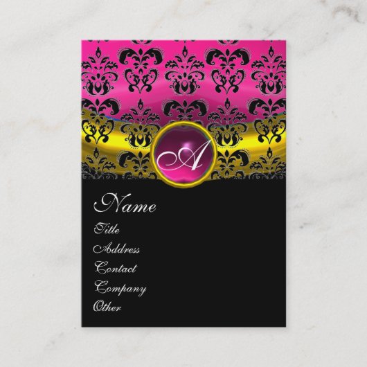 PINK LILA AMETHYST DAMASK MONOGRAMM, Fuchsia gold Visitenkarte (Vorderseite)